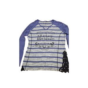 Purple gray striped Y2K Harley Davidson size XL long sleeve shirt w/ lace sides
